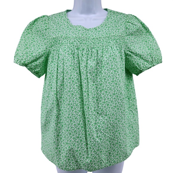 J. Crew Tops - NWT J. Crew Floral Puff Sleeve Blouse XS Green Cottagecore Coquette Prairie